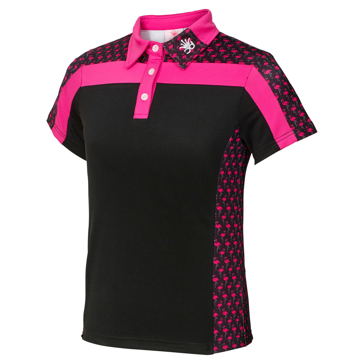 Black & Pink with Mini Flamingos Girls Golf Polo